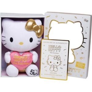 Hello Kitty 50th Anniversary Plush with Gold and Pink Accents